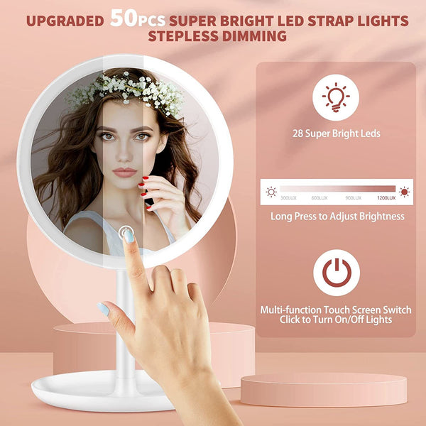 Rechargeable Lighted Makeup Mirror;  50 LED Lights Vanity Mirror With Detachable Storage Tray