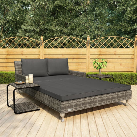 2-Person Garden Sun Bed with Cushions Poly Rattan Gray