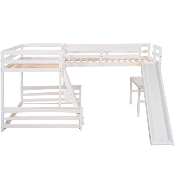 Twin over Full Bunk Bed with Twin Size Loft Bed with Desk and Slide,Full-Length Guardrail