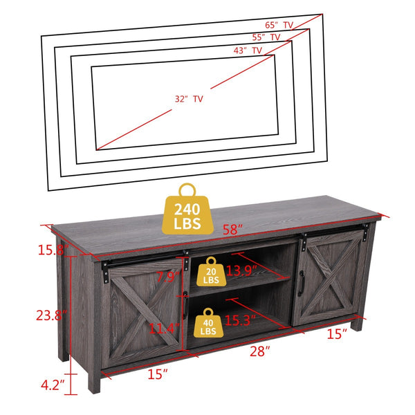 Modern Farmhouse Barn Wood Stand tv cabinet with Cabinet Doors TV's up ,Storage Cabinet Doors and Shelves, Entertainment Cente XH