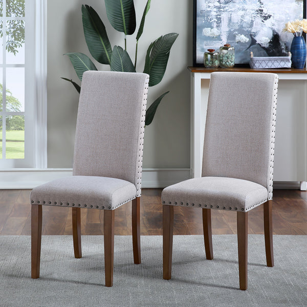 Upholstered Dining Chairs - Dining Chairs Set of 2 Fabric Dining Chairs with Copper Nails