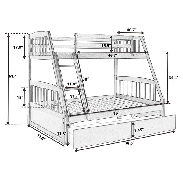 Solid Wood Twin Over Full Bunk Bed with Two Storage Drawers