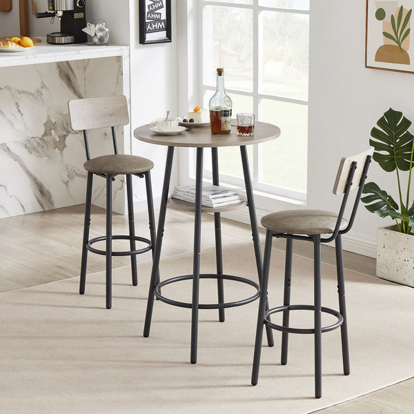 Bar Table Set with 2 Bar stools PU Soft seat with backrest (Grey; 23.62''L*23.62''W*35.43''H)