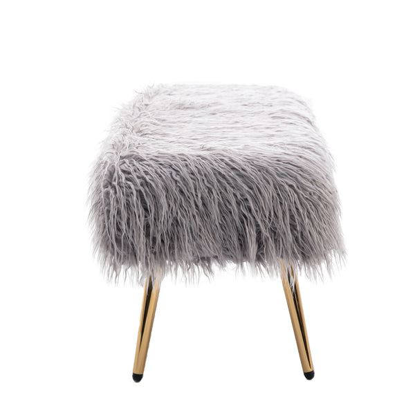 Faux Fur Plush Ottoman Bench; GRAY 1 PC