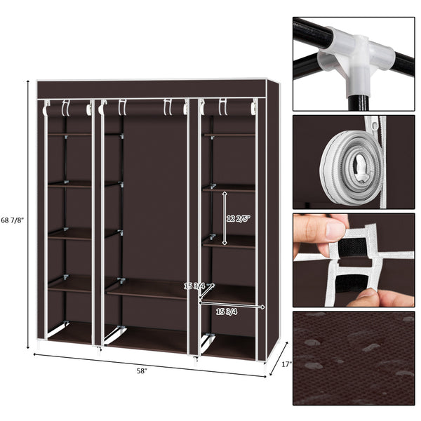 69" Portable Clothes Closet Wardrobe Storage Organizer with Non-Woven Fabric Quick and Easy to Assemble Extra Strong and Durable Dark Brown