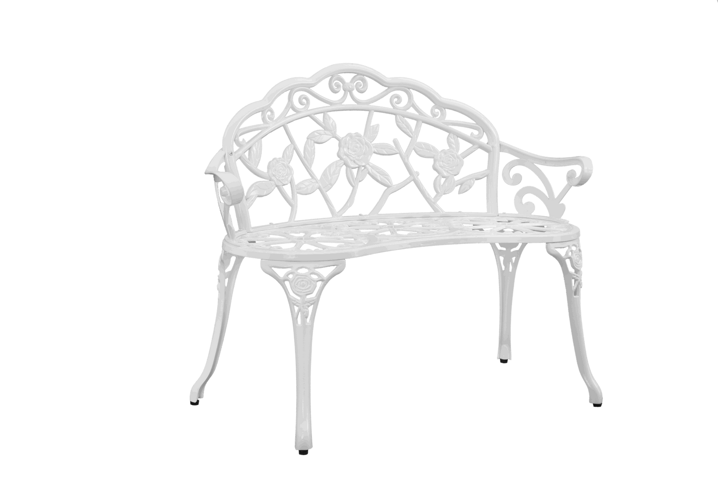 Patio Outdoor Bench; White Cast-Aluminum Garden Benches Metal Loveseat Outdoor Furniture for Park Lawn Front Porch