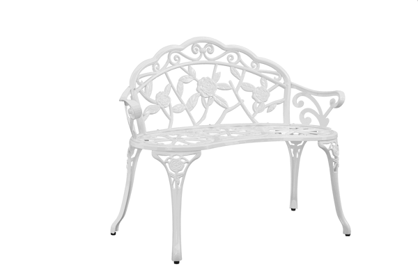 Patio Outdoor Bench; White Cast-Aluminum Garden Benches Metal Loveseat Outdoor Furniture for Park Lawn Front Porch