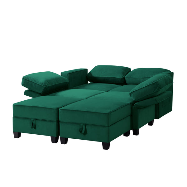 116'' Square Arm Sectional Sofa Green Velvet(W223S00401)