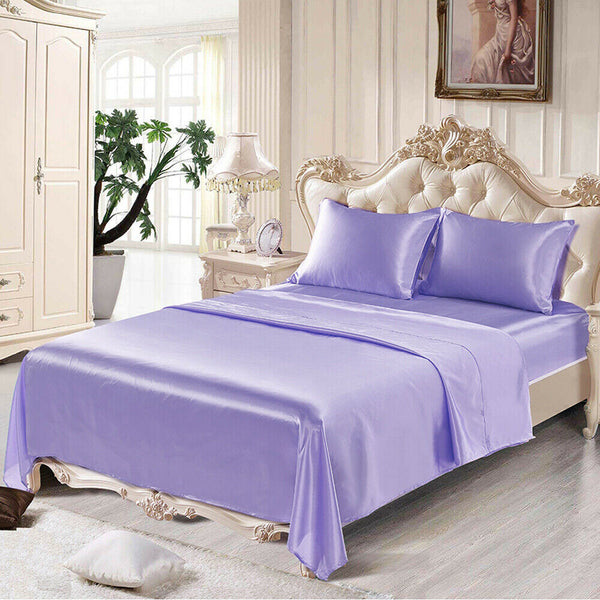 4 Pcs Smooth Satin Silk Sheet Set Deep Pocket Bed Sheet Wrinkle Fade Resistant