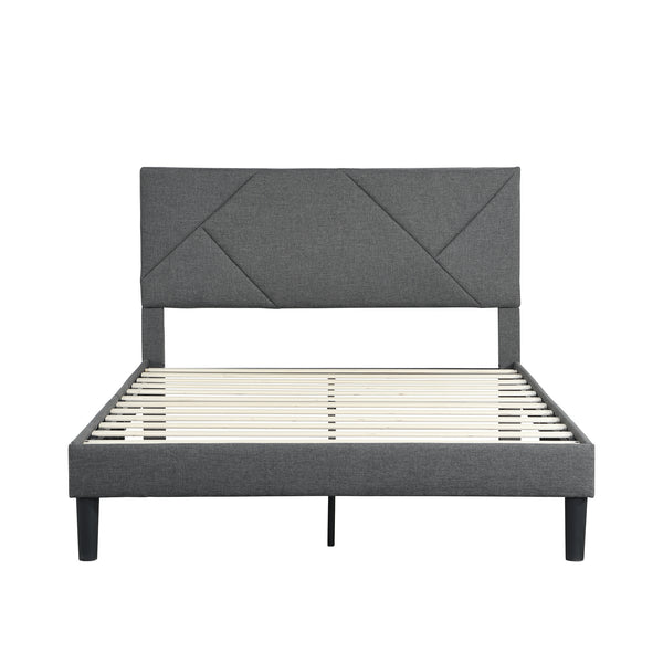 Queen Size Upholstered Platform Bed Frame with Headboard; Strong Wood Slat Support; Mattress Foundation; No Box Spring Needed; Easy Assembly; Gray