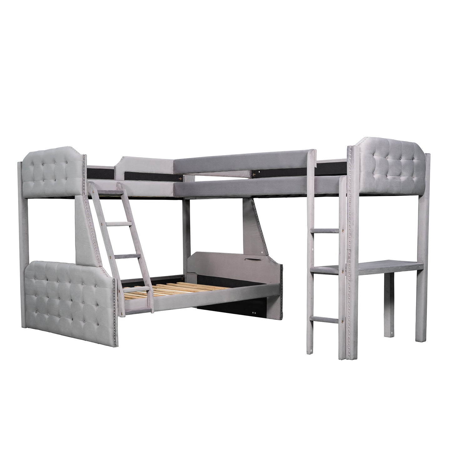 L-Shaped Twin over Full Bunk Bed and Twin Sie Loft Bed with Desk