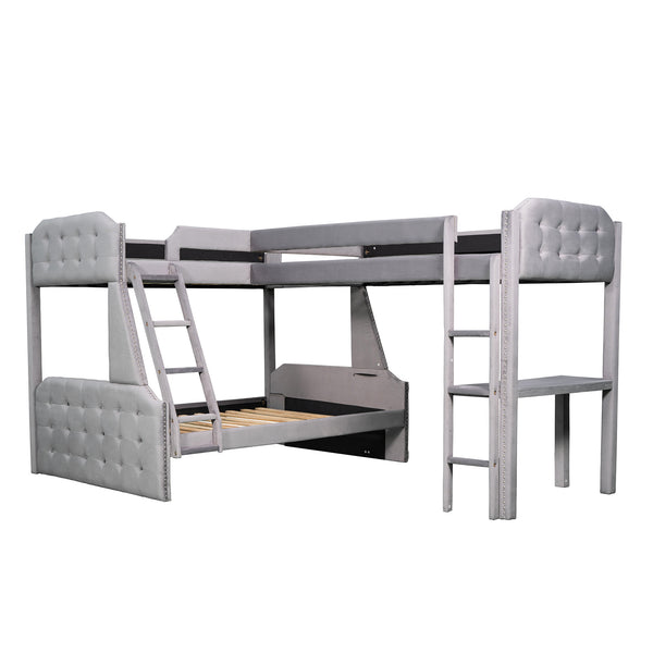 L-Shaped Twin over Full Bunk Bed and Twin Sie Loft Bed with Desk