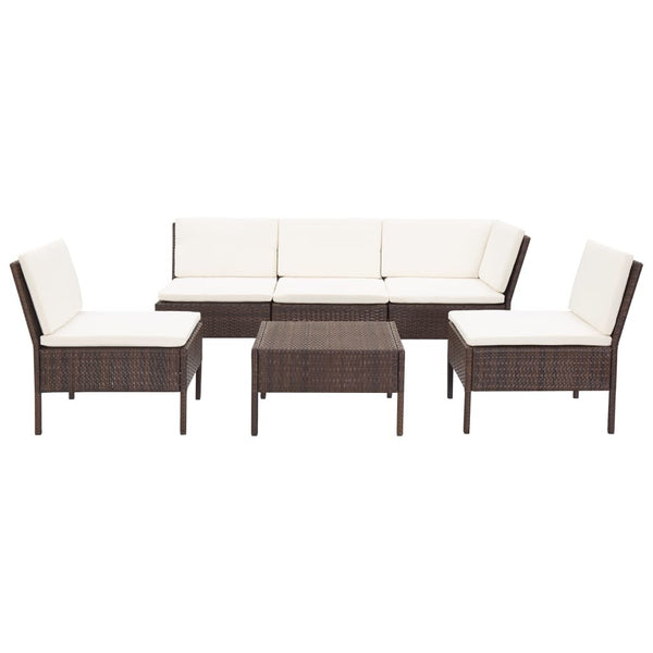 6 Piece Garden Lounge Set with Cushions Poly Rattan Brown