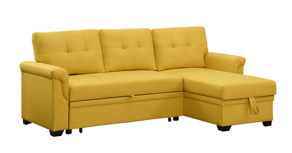 Lucca 84" Yellow Linen Reversible Sleeper Sectional Sofa with Storage Chaise