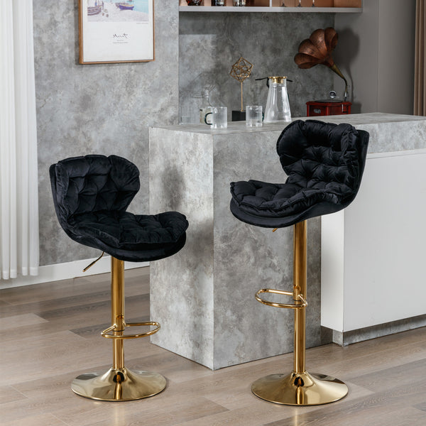 A&A Furniture; Swivel Bar Stools Set of 2; Velvet Counter Height Adjustable Barstools; Dining Bar Chairs Upholstered Modern Bar Stool for Kitchen Island; Cafe; Bar Counter; Dining Room(Black)