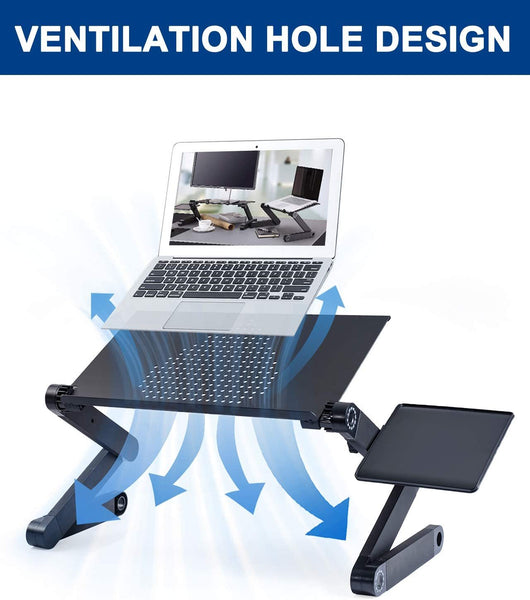 Adjustable Laptop Desk, RAINBEAN Laptop Stand for Bed Portable Lap Desk Foldable Table Workstation Notebook Riser with Mouse Pad, Ergonomic Computer Tray Reading Holder Bed Tray Standing Desk