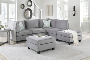 Simona 90" Gray Velvet 6Pc Modular Sectional Sofa