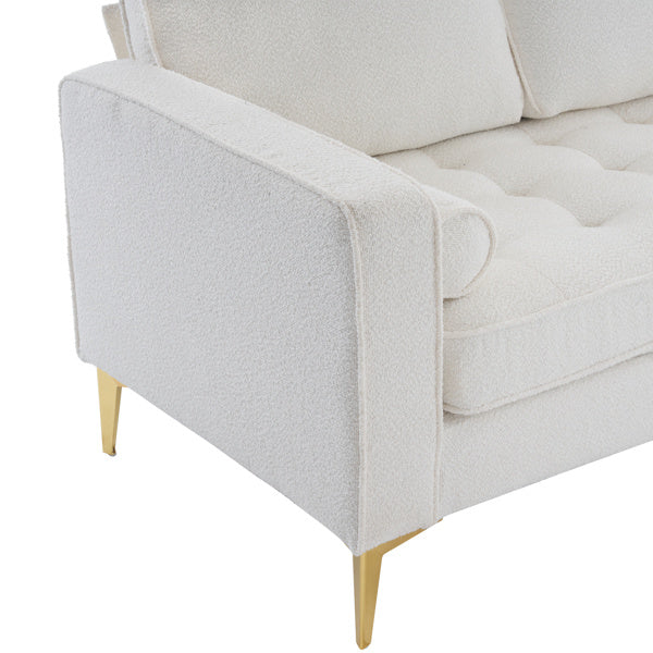 218*141*87cm Boucle Yarn, Diamond-Shaped Gold-Plated Three-Pronged Legs, Three-Seater With Footstool, Indoor Modular Sofa, Beige