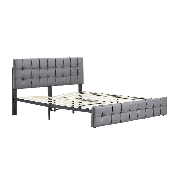 Queen Size Bed Frame, Modern Upholstered Platform Bed with Adjustable Headboard, Heavy Duty Button Tech cloth Bed Frame with Wood Slat Support, Easy Assembly, No Box Spring Needed (Grey, Queen)