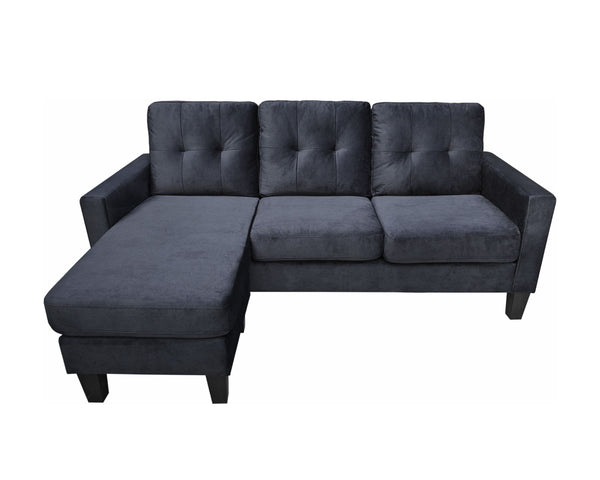 Everett Black Velvet Reversible Sectional Sofa Chaise