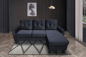 Everett Black Velvet Reversible Sectional Sofa Chaise