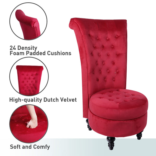 MU Royal Velvet High Back Armless Chair, Retro Elegant Luxury Throne Chair, Upholstered Tufted Accent Seat w/Storage for Dressing Room, Living Room, Bedroom