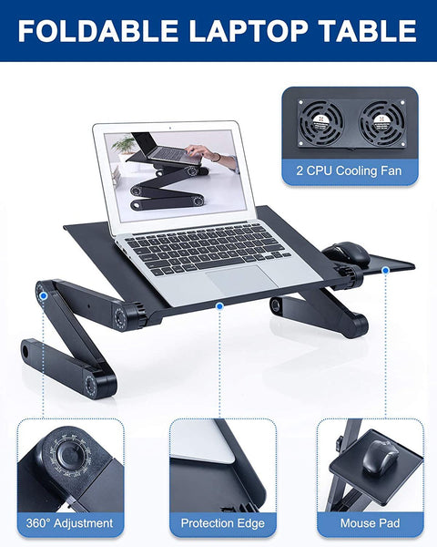 Adjustable Laptop Desk, RAINBEAN Laptop Stand for Bed Portable Lap Desk Foldable Table Workstation Notebook Riser with Mouse Pad, Ergonomic Computer Tray Reading Holder Bed Tray Standing Desk