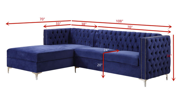 Sullivan Sectional Sofa; Navy Blue Velvet 55490