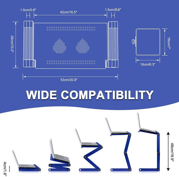 Adjustable Laptop Desk, RAINBEAN Laptop Stand for Bed Portable Lap Desk Foldable Table Workstation Notebook Riser with Mouse Pad, Ergonomic Computer Tray Reading Holder Bed Tray Standing Desk