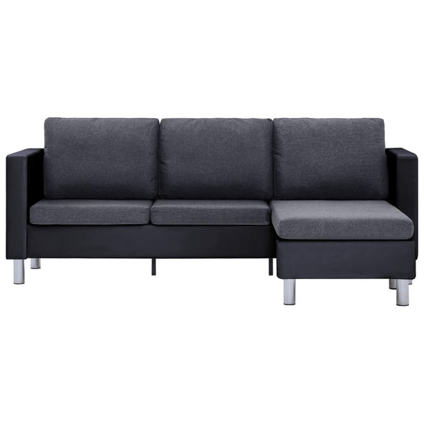 3-Seater Sofa with Cushions Black Faux Leather