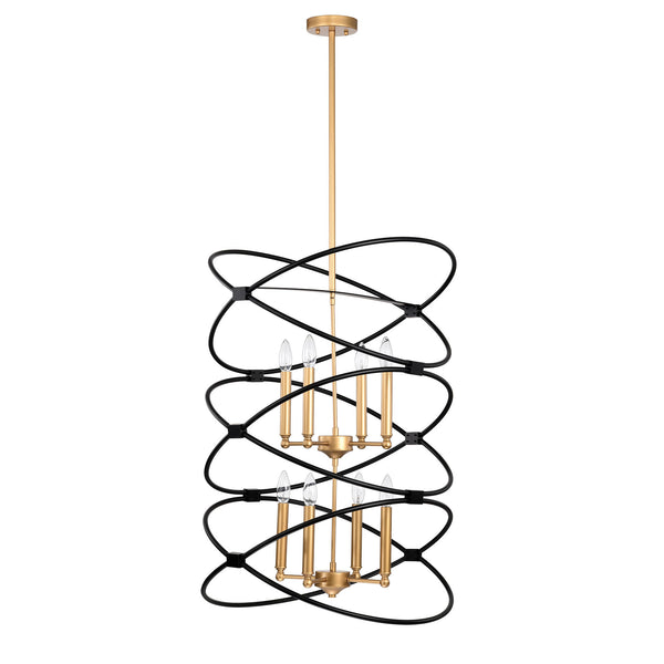 Transitional Gold/Matte Black Metal Chandelier Fixture; 8 lights ; 2-Tier-Candle Ceiling Light for Living Room; Bedroom; Dining Room; Dimmable; E12; W23.6*H55