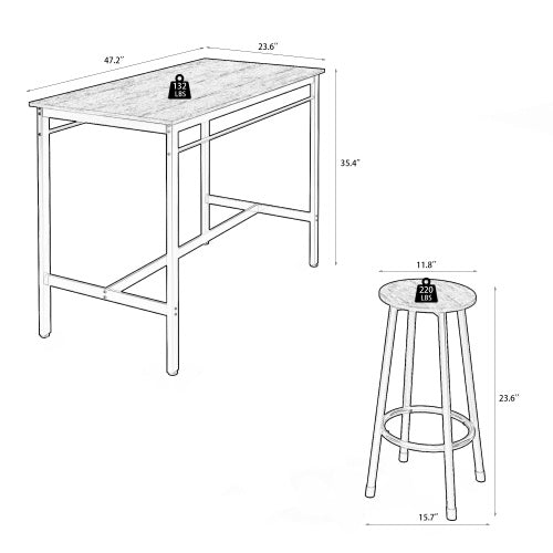 5-Piece Kitchen Counter Height Table Set; Bar Table with 4 Stools (Rustic Brown)