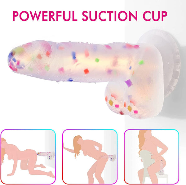 Realistic Dildo with Powerful Suction Cup;  Confetti Silicone Crystal Clear G-Spot Vaginal Lifelike Dildo;  Waterproof & Skin-Friendly Material Adult Sex Toys for Masturbation Play