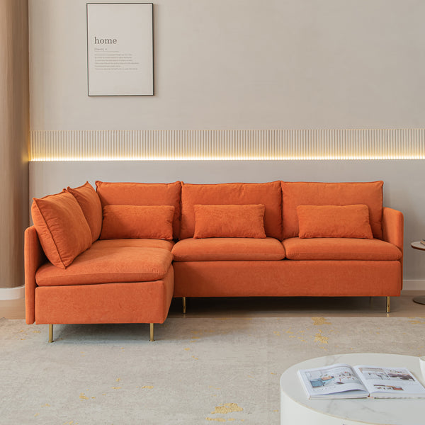 Modular L-shaped Corner sofa;  Left Hand Facing Sectional Couch ; Orange Cotton Linen-90.9''