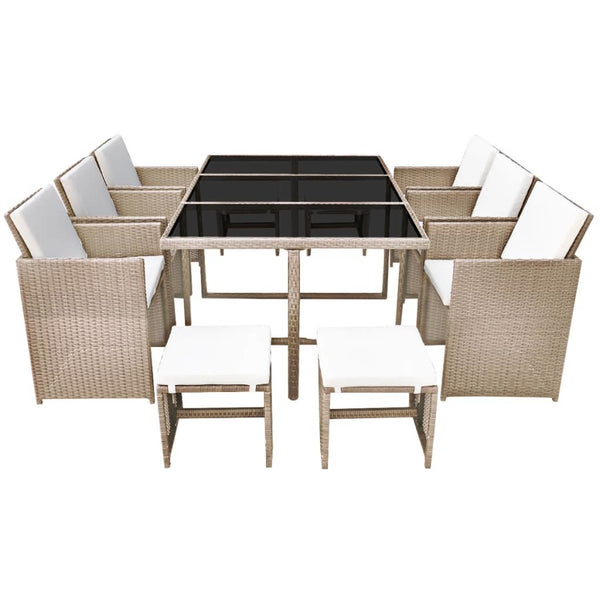 11 Piece Outdoor Dining Set with Cushions Poly Rattan Beige