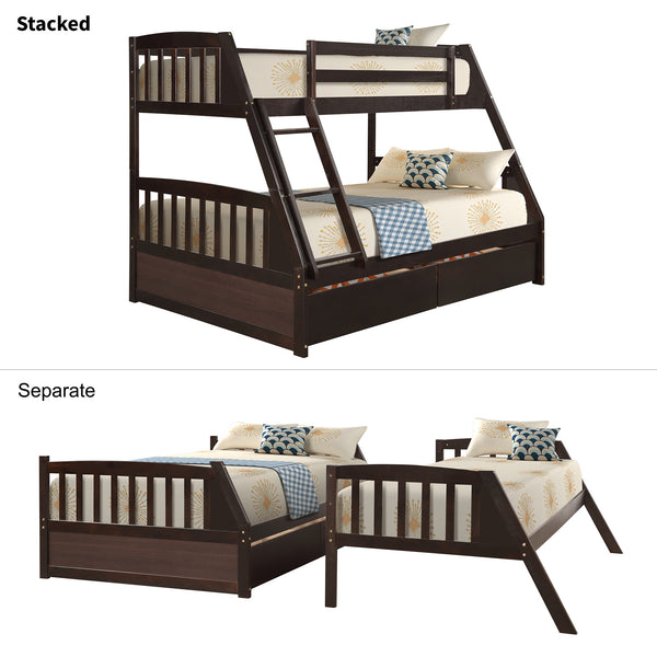 Solid Wood Twin Over Full Bunk Bed with Two Storage Drawers