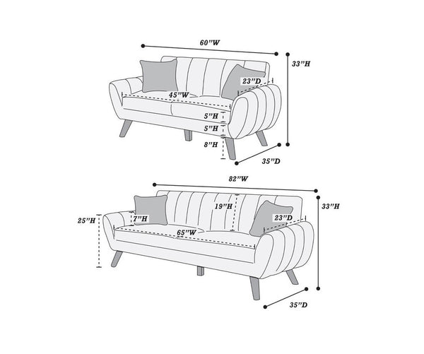 Contemporary 2-Pcs Sofa Set Living Room Furniture Light Gray Velvet Couch Sofa And Loveseat Plush Cushion Unique Lines Plush Sofa.