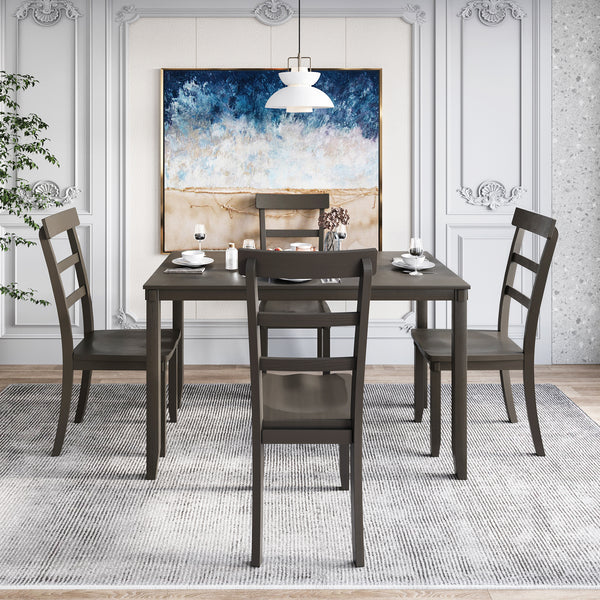 5-piece Kitchen Dining Table Set Wood Table and Chairs Set for Dining Room (Gray)