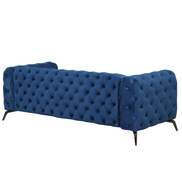 85.5" Velvet Upholstered Sofa with Sturdy Metal Legs,Modern Sofa Couch with Button Tufted Back, 3 Seater Sofa Couch for Living Room,Apartment,Home Office,Blue