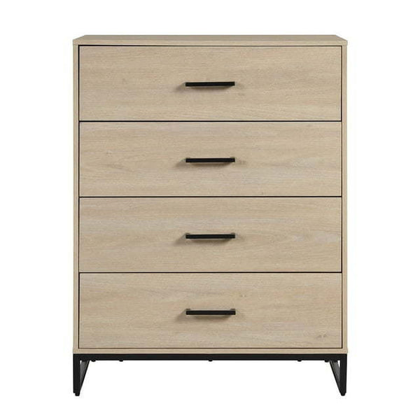 Industrial 4 Drawer Dresser, Bedroom, Beige Oak