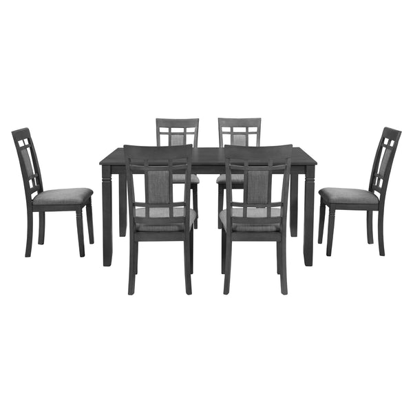 7-Piece Farmhouse Rustic Wooden Dining Table Set Kitchen Furniture Set with 6 Padded Dining Chairs