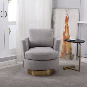 Teddy Swivel Barrel Chair, Swivel Accent Chairs Armchair for Living Room, Reading Chairs for Bedroom Comfy, Round Barrel Chairs with Gold Stainless Steel Base (Grey)