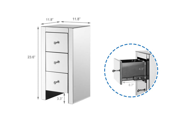 Mirrored Nightstand End Tables with 2/3/4-Drawer, Silver Modern Beside Table, Mirror Accent Side Table for Bedroom, Living Room