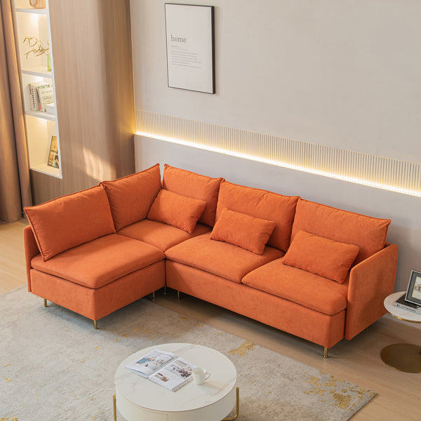 Modular L-shaped Corner sofa;  Left Hand Facing Sectional Couch ; Orange Cotton Linen-90.9''