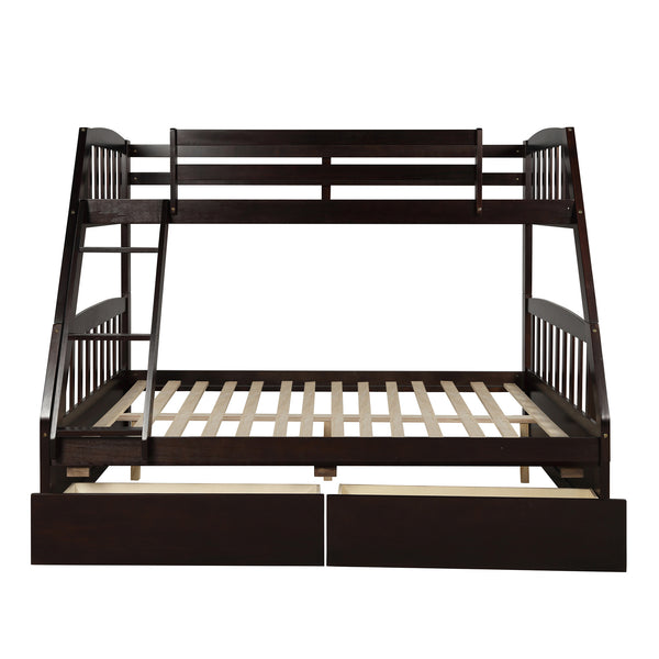 Solid Wood Twin Over Full Bunk Bed with Two Storage Drawers