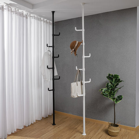 Adjustable Laundry Pole Clothes Drying Rack Coat Hanger DIY Floor to Ceiling Tension Rod Storage Organizer for Indoor, Balcony