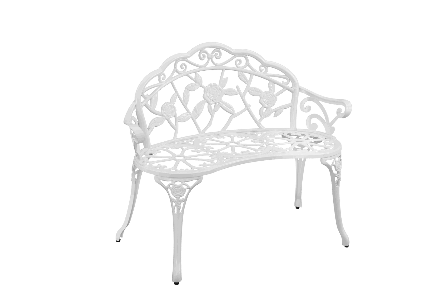 Patio Outdoor Bench; White Cast-Aluminum Garden Benches Metal Loveseat Outdoor Furniture for Park Lawn Front Porch