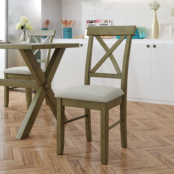 5 Pieces Farmhouse Rustic Wood Kitchen Dining Table Set with Upholstered 4 X-back Chairs