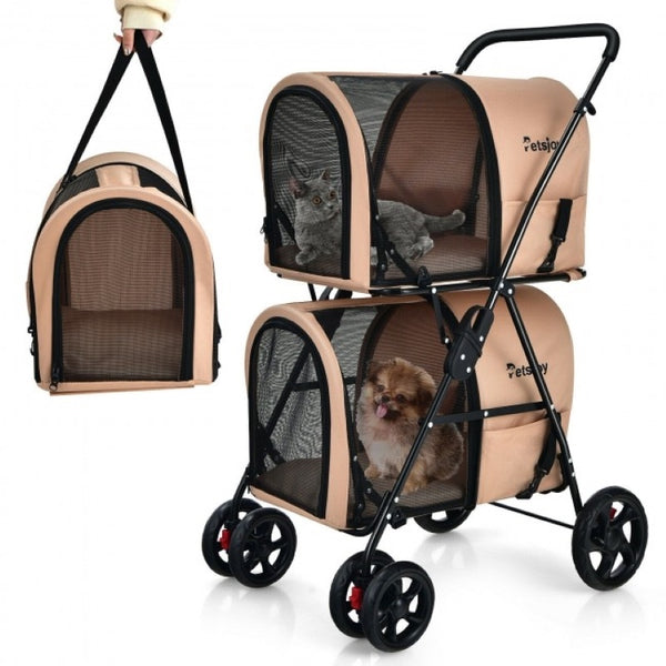 Double Pet Stroller 4-in-1 With Detachable Carrier And Travel Carriage