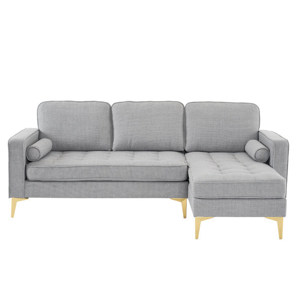 218*141*87cm Burlap Diamond Electroplated Gold Trident Legs Three Seats With Footstool Indoor Modular Sofa Light Gray